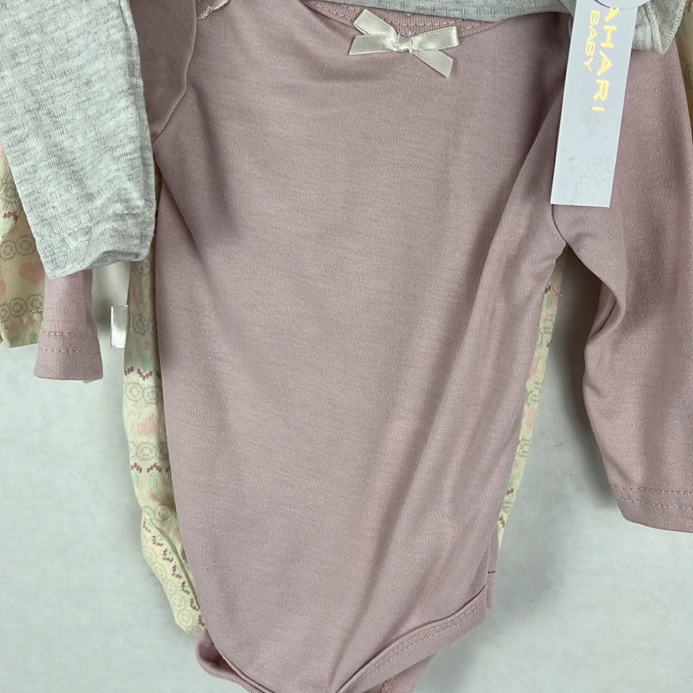Tahari Baby 3 Piece Creeper Set Bodysuits Gray Rose Yellow Embroidered Solid - Picture 4 of 9